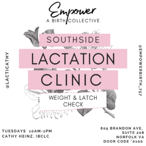Free Lactation Clinic Tuesdays from 10am to 1pm at Empower 809 Brandon Ave #208 Norfolk Va
Baby weight checks, latch checks and questions answered by an IBCLC